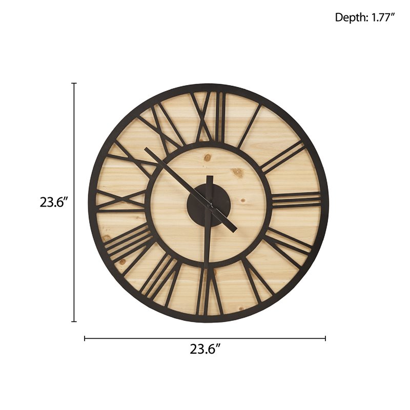 Madison Park Mason Contemporary MDF Wood Wall Clock in Natural/Black