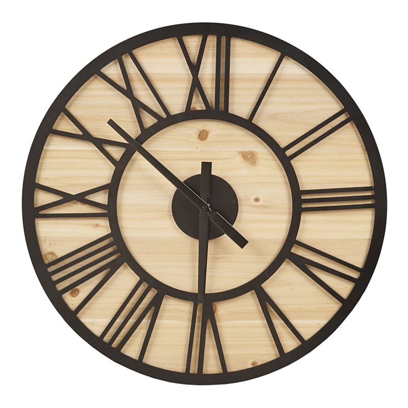 Madison Park Mason Contemporary MDF Wood Wall Clock in Natural/Black