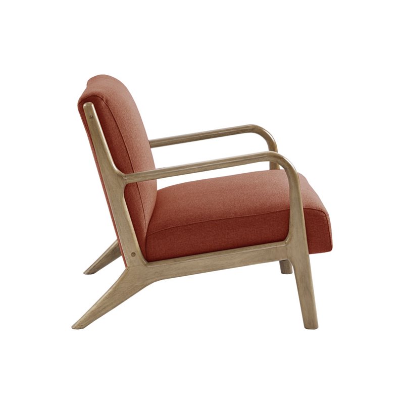 INK+IVY Novak Mid-Century Rubber Fabric/Solid Wood Lounge Chair in Orange
