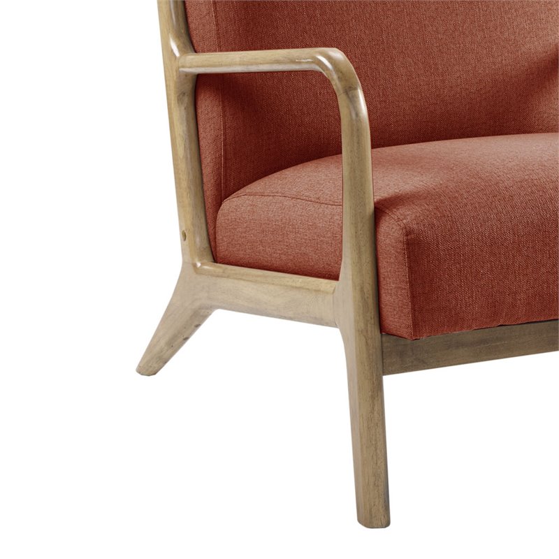 INK+IVY Novak Mid-Century Rubber Fabric/Solid Wood Lounge Chair in Orange