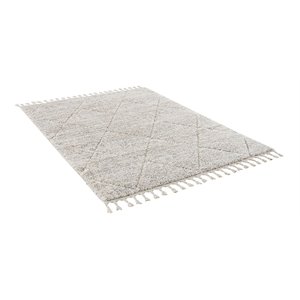 Madison Park 95x120&quot Serta Talas Shag Plastic Area Rug in Cream