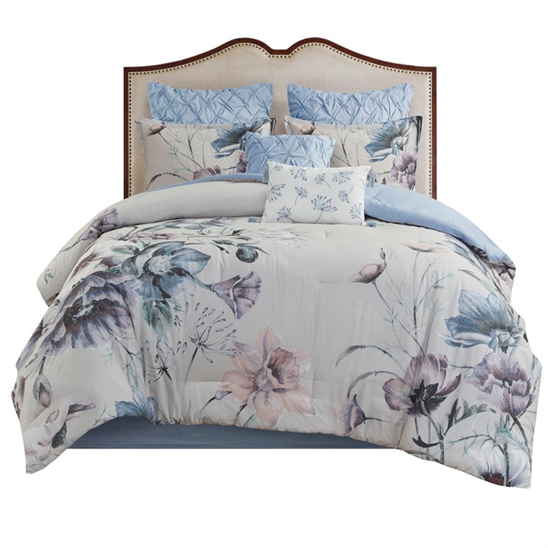 Madison Park 8-Piece Transitional Cotton Printed Comforter Set in Blue