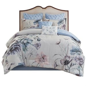 Madison Park 8-Piece Transitional Cotton Printed Comforter Set in Blue