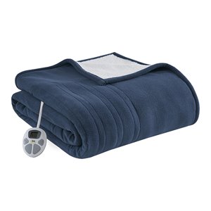 Serta 100&quot Fabric Fleece to Sherpa Heated Electric Blanket in Blue