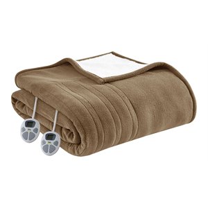 Serta 100&quot Fabric Fleece to Sherpa Heated Electric Blanket in Brown
