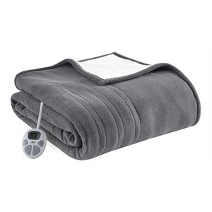 Serta 100&quot Fabric Fleece to Sherpa Heated Electric Blanket in Gray