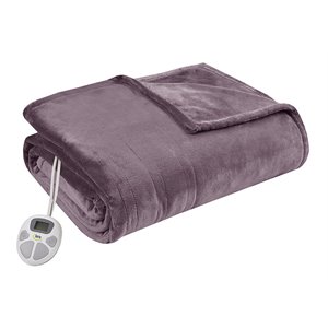 Serta 100&quot Polyester Fabric Microlight Heated Electric Blanket in Purple