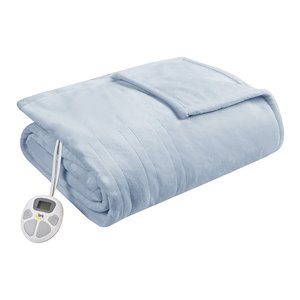 Serta 100x90&quot Polyester Fabric Microlight Heated Electric Blanket in Blue