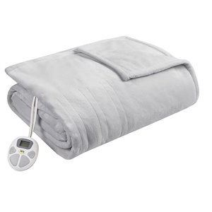 Serta 100x90&quot Polyester Fabric Microlight Heated Electric Blanket in Gray