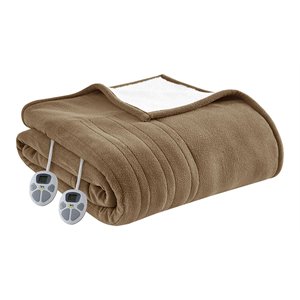 Serta 62&quot Polyester Fabric Fleece to Sherpa Heated Electric Blanket in Brown