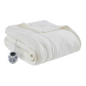 Serta 62&quot Polyester Fabric Fleece to Sherpa Heated Electric Blanket in Ivory
