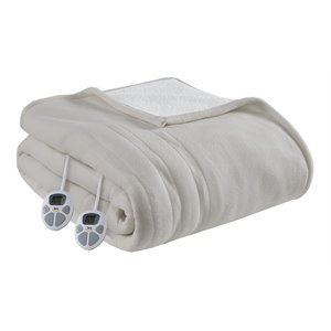 Serta 62&quot Polyester Fabric Fleece to Sherpa Heated Electric Blanket in Tan