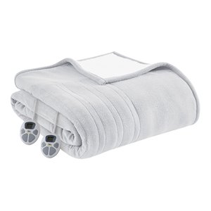 Serta 62x84&quot Polyester Fabric Fleece to Sherpa Heated Electric Blanket in Gray
