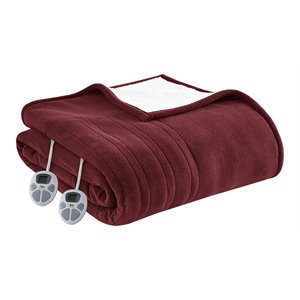 Serta 62x84&quot Polyester Fabric Fleece to Sherpa Heated Electric Blanket in Red