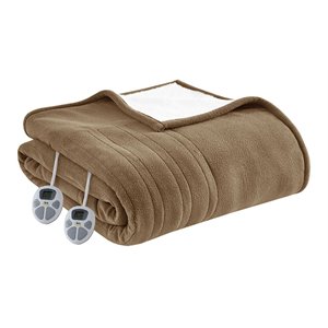 Serta 77&quot Polyester Fabric Fleece to Sherpa Heated Electric Blanket in Brown