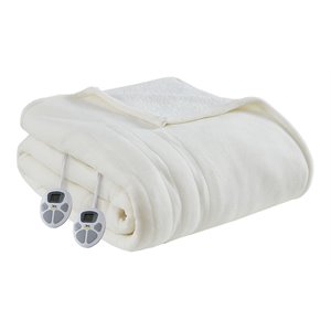 Serta 77&quot Polyester Fabric Fleece to Sherpa Heated Electric Blanket in Ivory