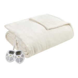Serta 77&quot Polyester Fabric Microlight Heated Electric Blanket in Ivory