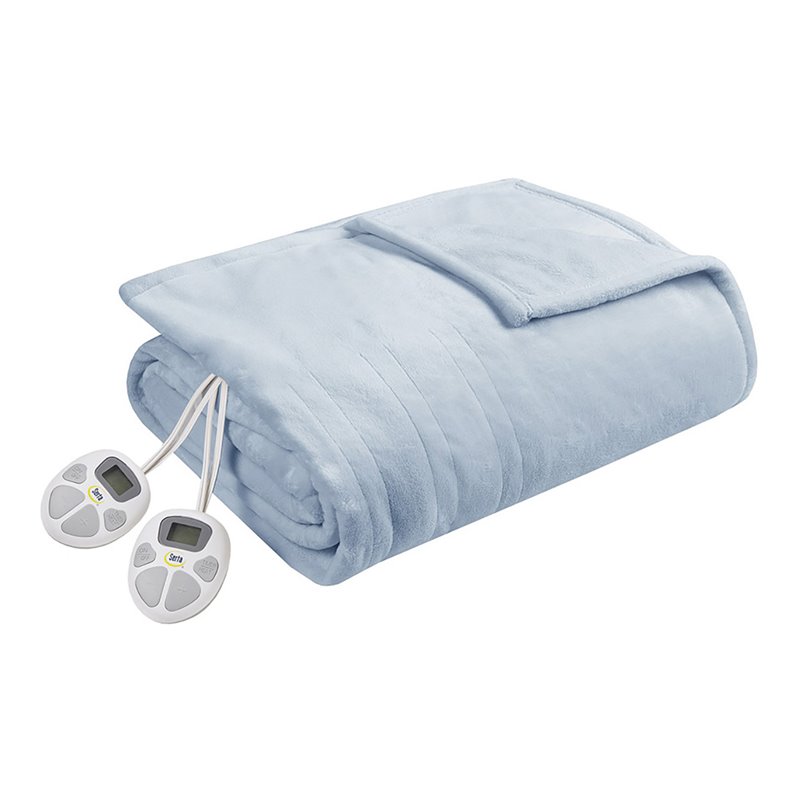 Serta 77x84 Polyester Fabric Microlight Heated Electric Blanket in Blue