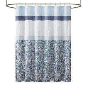 510 Design Polyester Microfiber Embroidery Printed Shower Curtain in Blue