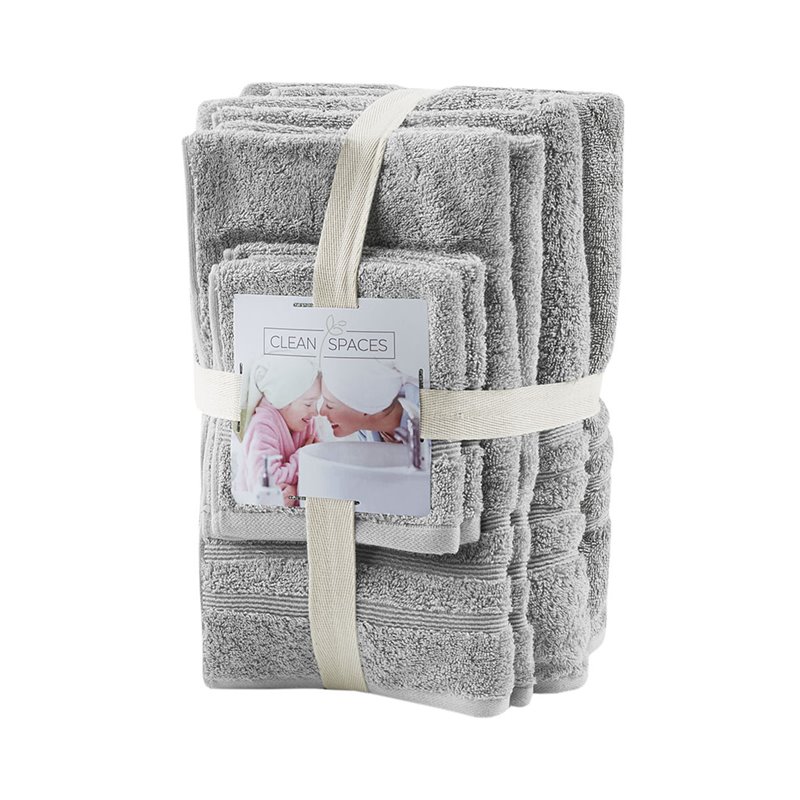 Clean Spaces 6-Piece Cotton Sustainable Blend Towel Set in Gray