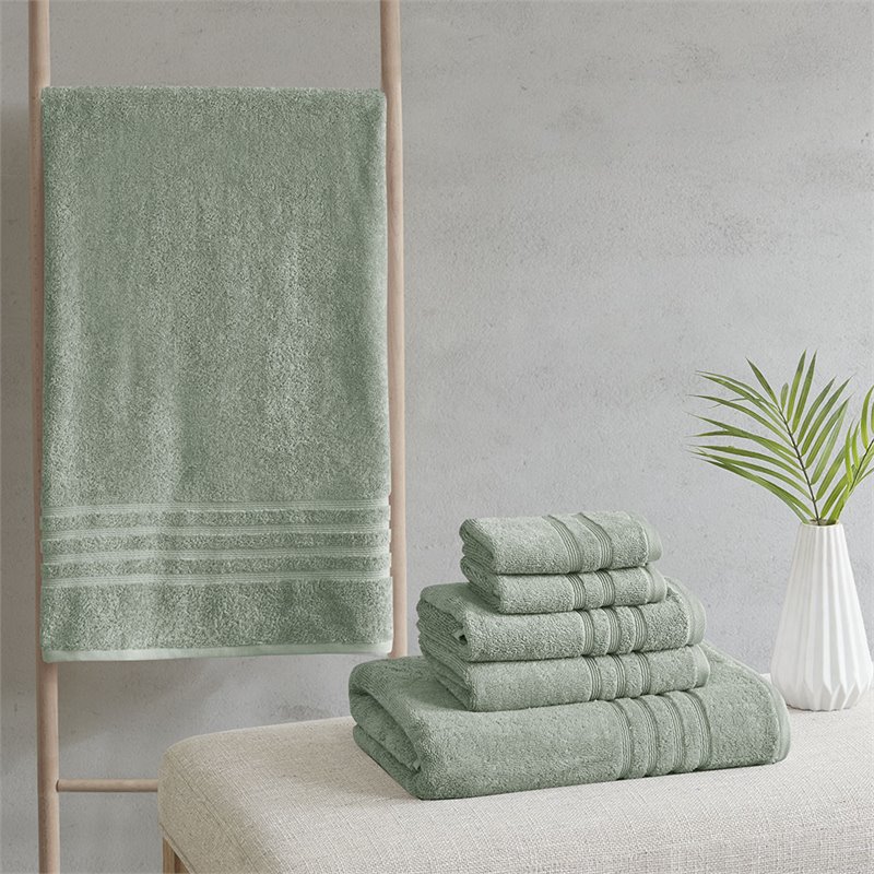 Clean Spaces 6-Piece Cotton Sustainable Blend Towel Set in Green