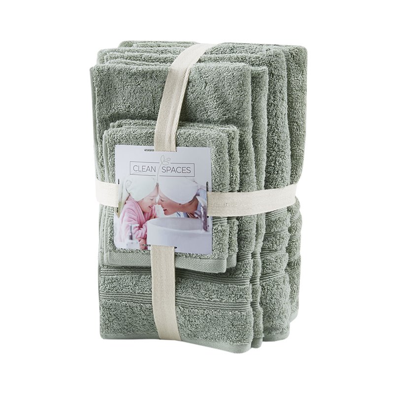 Clean Spaces 6-Piece Cotton Sustainable Blend Towel Set in Green