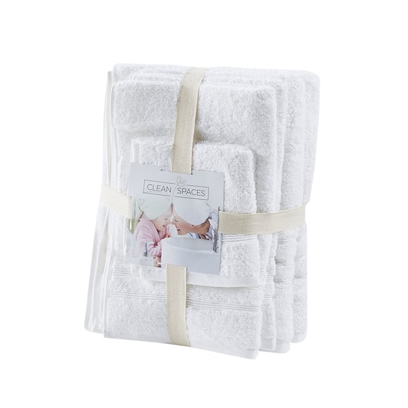 Clean Spaces 6-Piece Cotton Sustainable Blend Towel Set in White