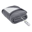 Serta Polyester Fabric Fleece to Sherpa Heated Electric Throw in Gray