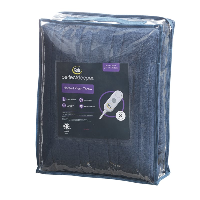 Serta Polyester Fabric Fleece to Sherpa Heated Electric Throw in Blue