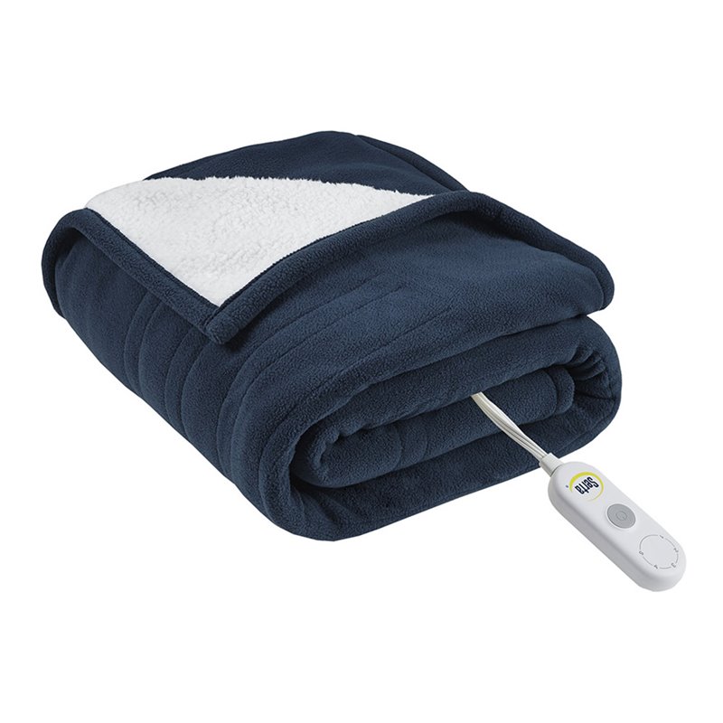 Serta Polyester Fabric Fleece to Sherpa Heated Electric Throw in Blue