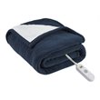 Serta Polyester Fabric Fleece to Sherpa Heated Electric Throw in Blue