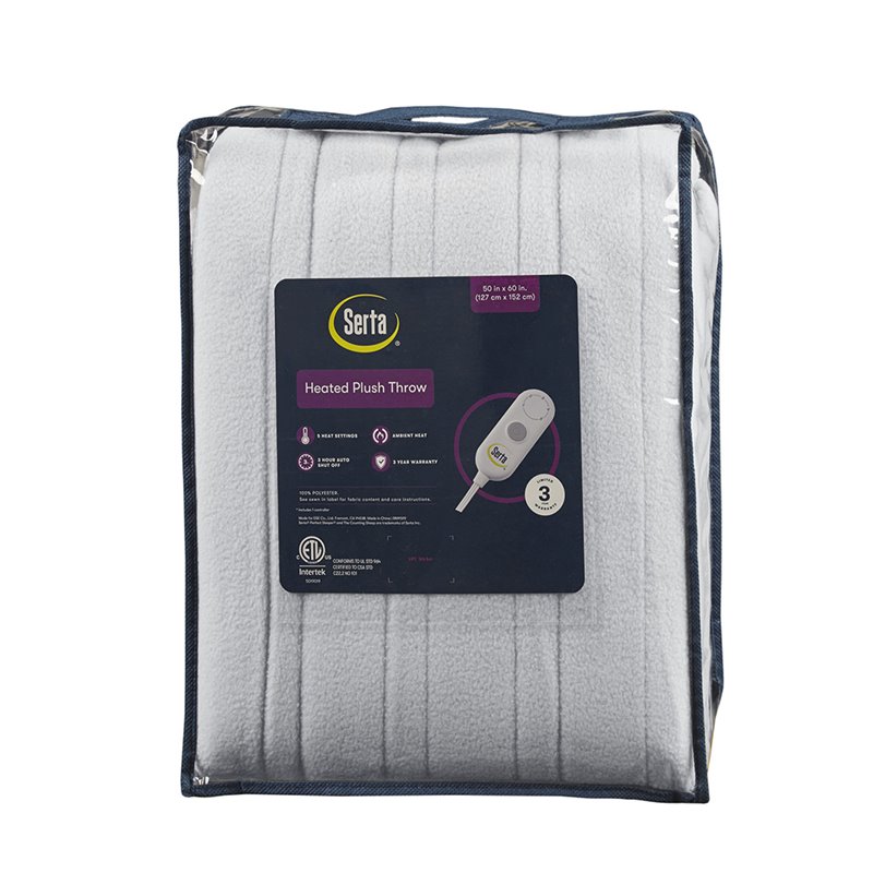 Serta Polyester Fabric Fleece to Sherpa Heated Electric Throw in Gray