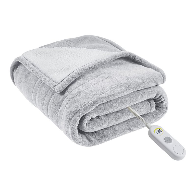 Serta Polyester Fabric Fleece to Sherpa Heated Electric Throw in Gray