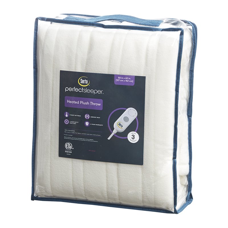 Serta Polyester Fabric Fleece to Sherpa Heated Electric Throw in Ivory