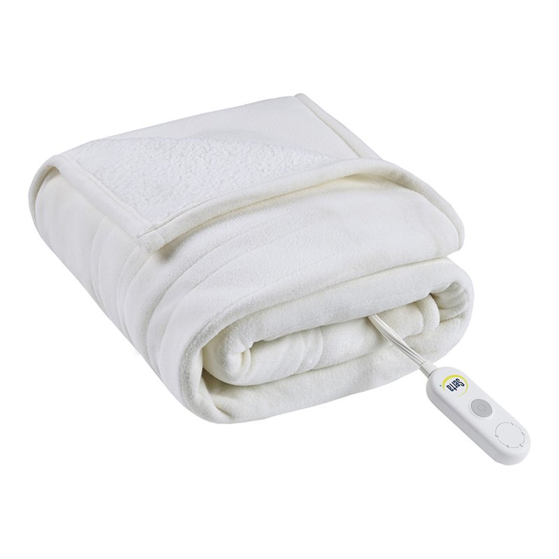 Serta Polyester Fabric Fleece to Sherpa Heated Electric Throw in Ivory