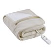 Serta Polyester Fabric Fleece to Sherpa Heated Electric Throw in Tan