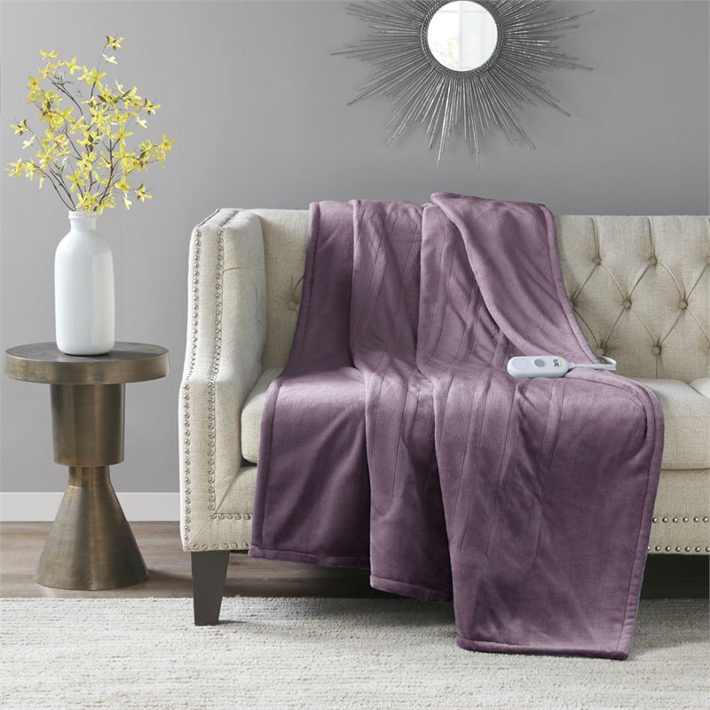 Serta Polyester Fabric Microlight Heated Electric Throw in Purple