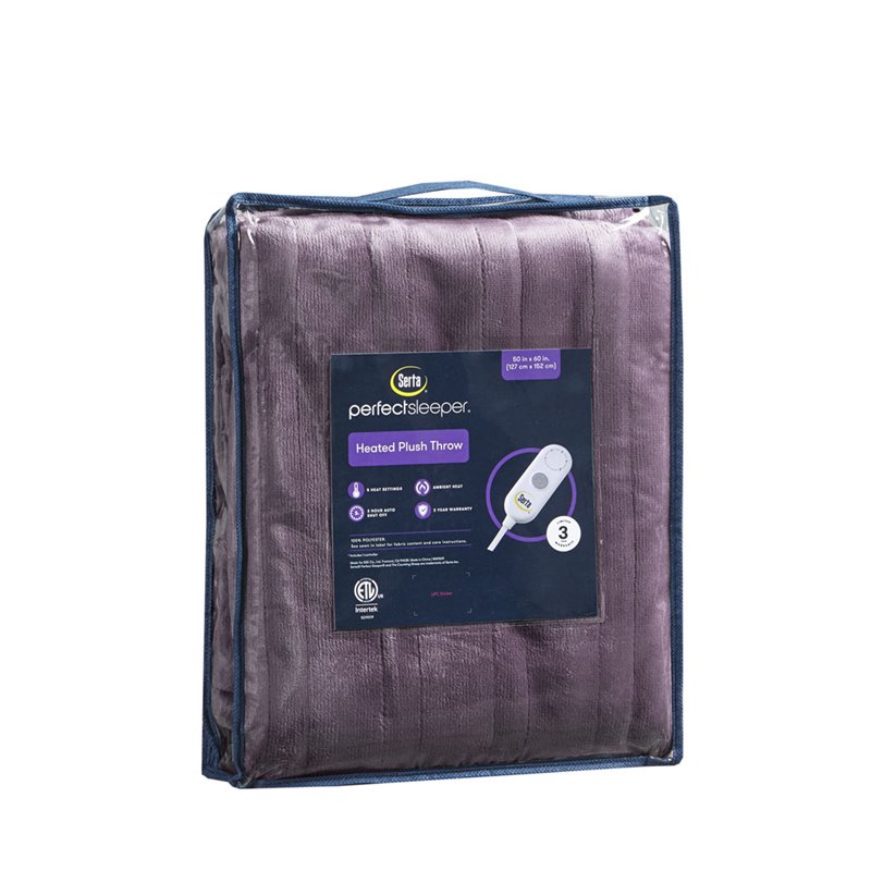 Serta Polyester Fabric Microlight Heated Electric Throw in Purple
