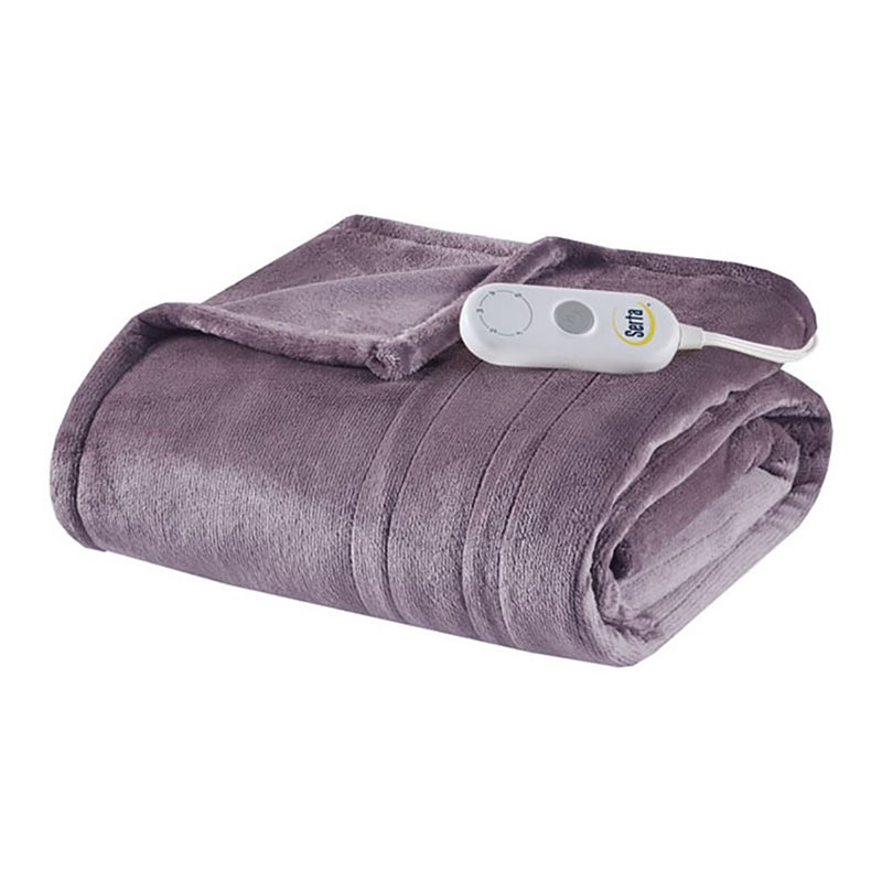 Serta Polyester Fabric Microlight Heated Electric Throw in Purple