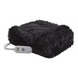 Serta Polyester Fabric Shaggy Fur Heated Electric Throw in Black