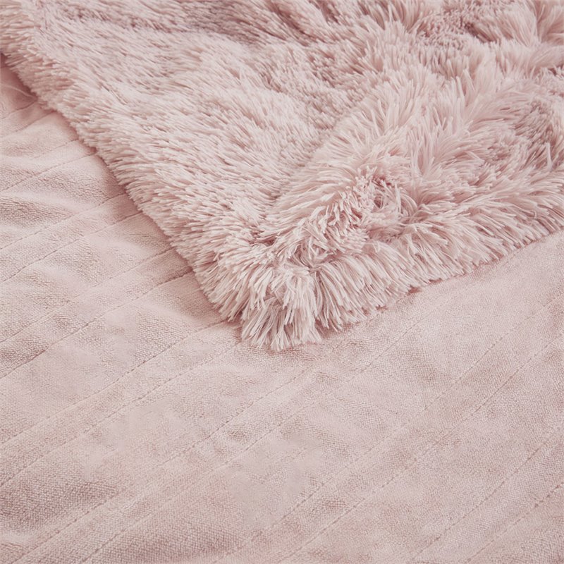 Serta Polyester Fabric Shaggy Fur Heated Electric Throw in Pink