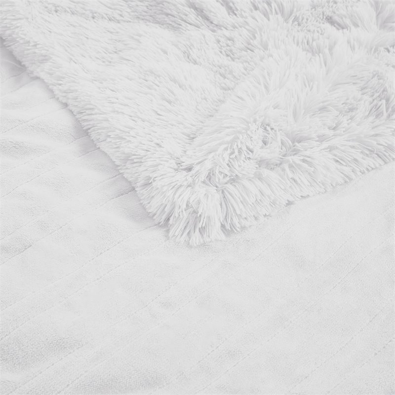 Serta Polyester Fabric Shaggy Fur Heated Electric Throw in White