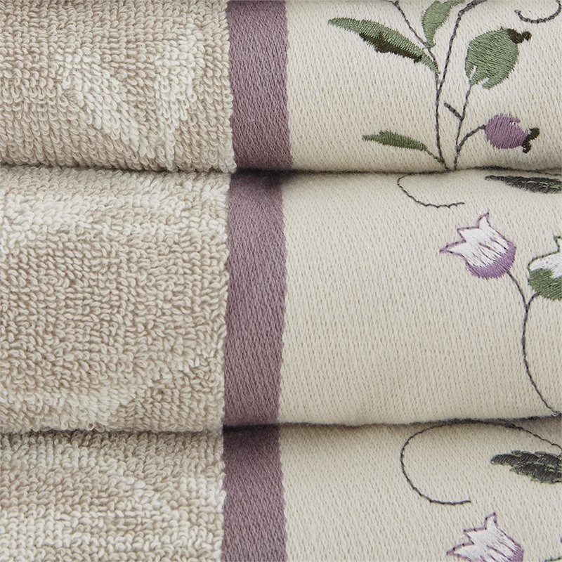Madison Park 6-Piece Jacquard Traditional Cotton Embroidered Towel Set in Purple
