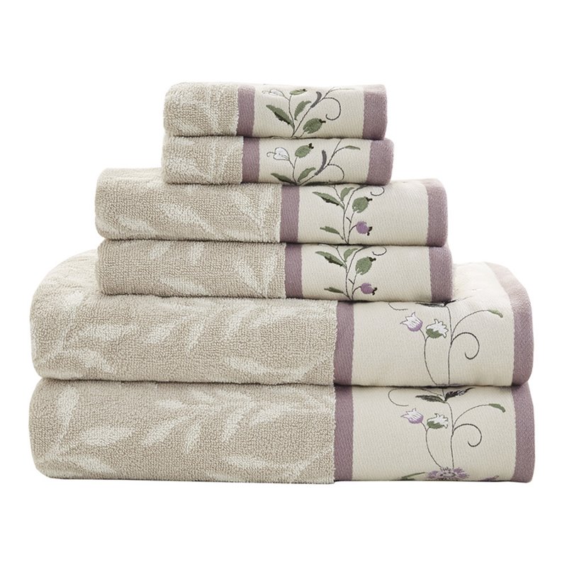 Madison Park 6-Piece Jacquard Traditional Cotton Embroidered Towel Set in Purple