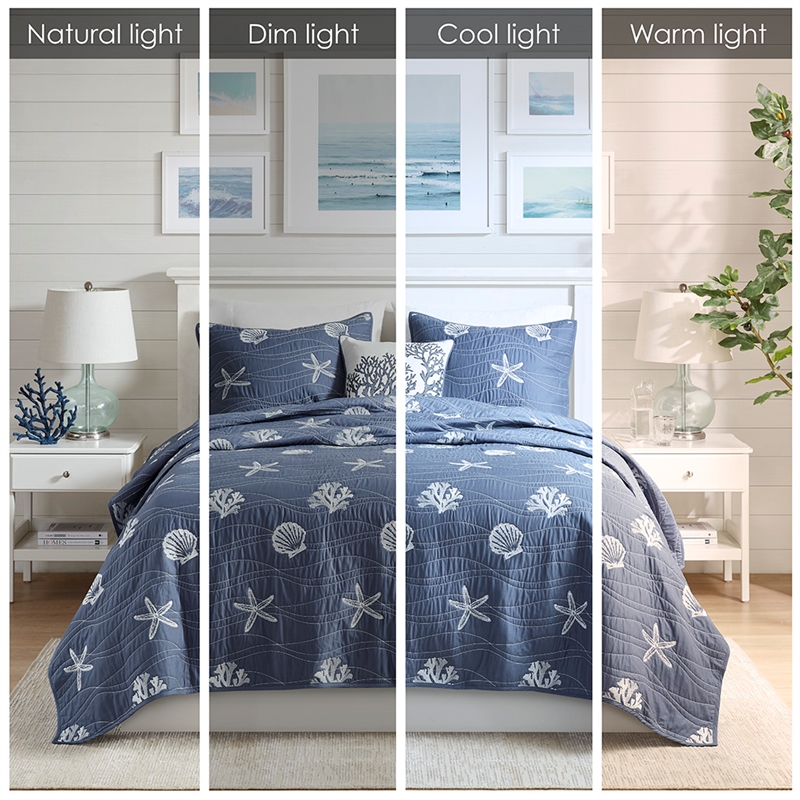 Harbor House Seaside 4-Piece Coastal Cotton Coverlet Set in Navy Finish
