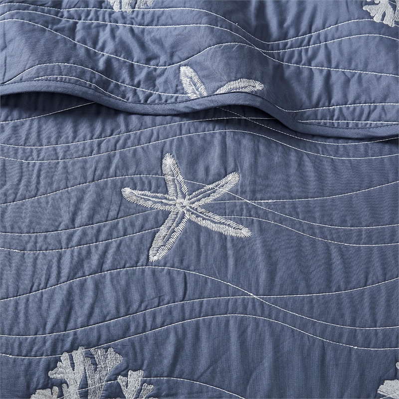 Harbor House Seaside 4-Piece Coastal Cotton Coverlet Set in Navy Finish