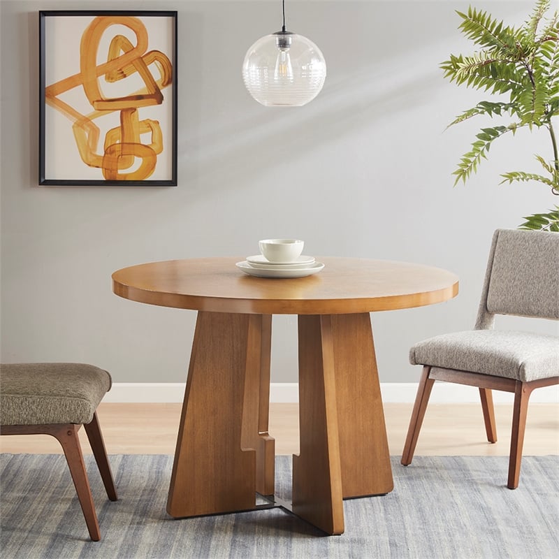 INK+IVY Kennedy Round Modern Wood Dining Table in Pecan Brown
