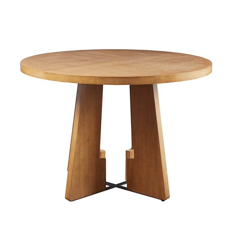 INK+IVY Kennedy Round Modern Wood Dining Table in Pecan Brown