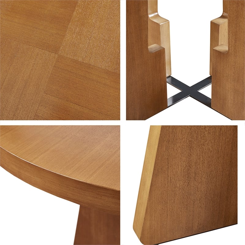 INK+IVY Kennedy Round Modern Wood Dining Table in Pecan Brown
