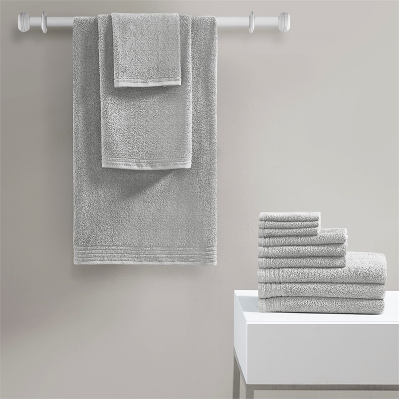 510 Design Big Bundle 12-Piece Contemporary Cotton Bath Towel Set in Silver